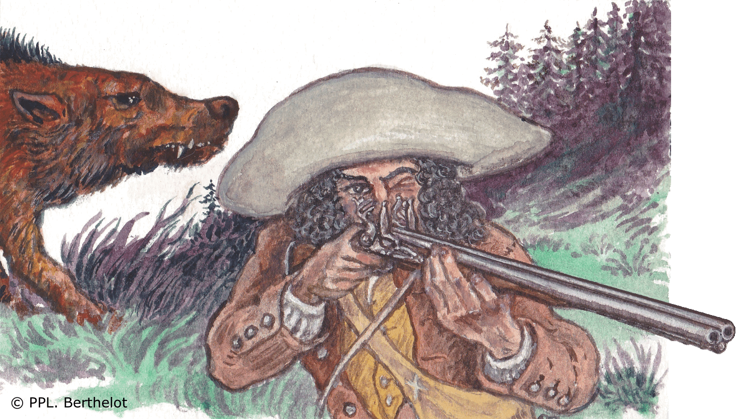 Jean Chastel tirant le Bête du Gévaudan © PPL. Berthelot